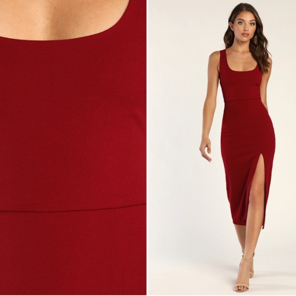 Lulu's Burgundy Cutout Midi Dress with Front Slit - Picture 3 of 6